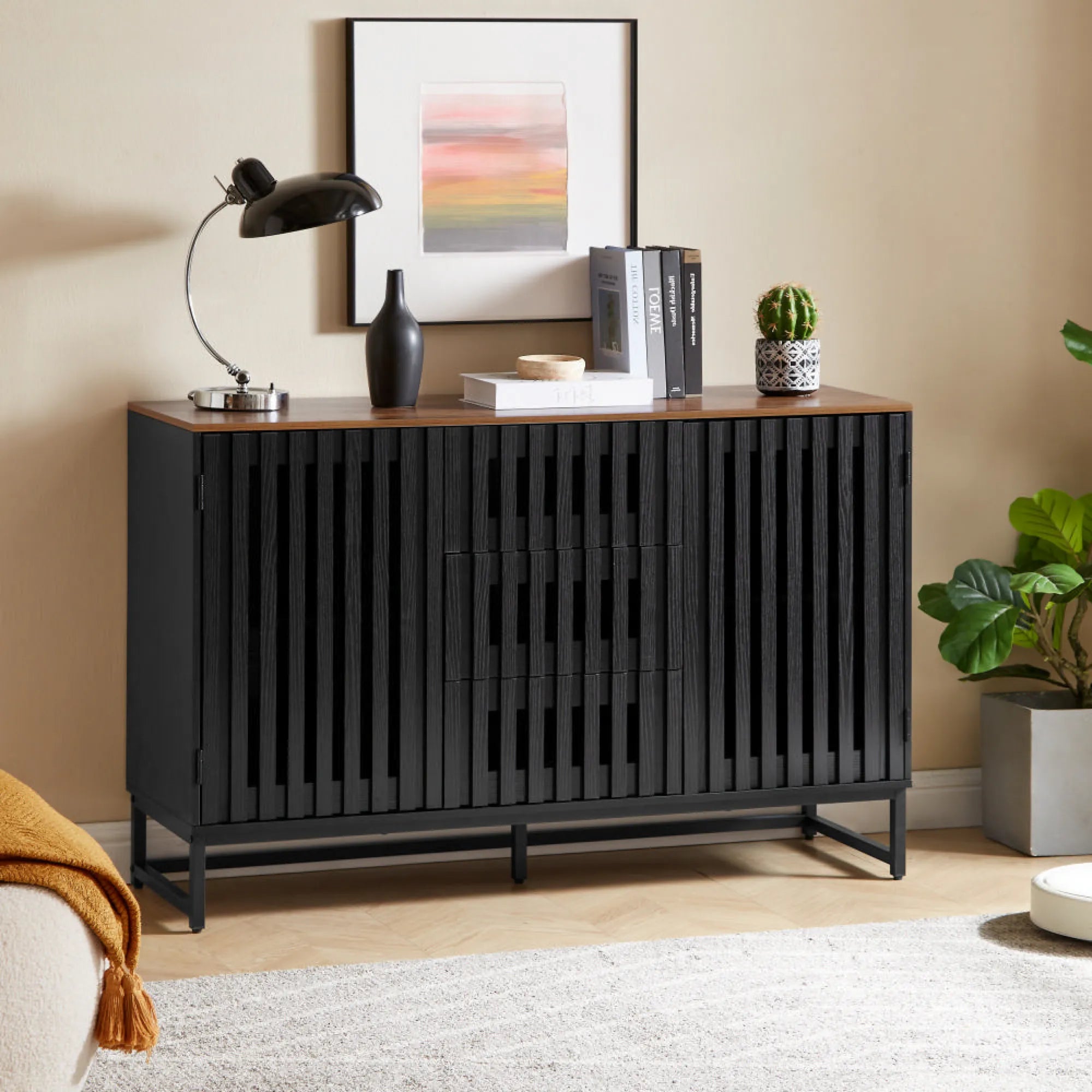 Modern Dresser with Slatted Grille Striped Doors