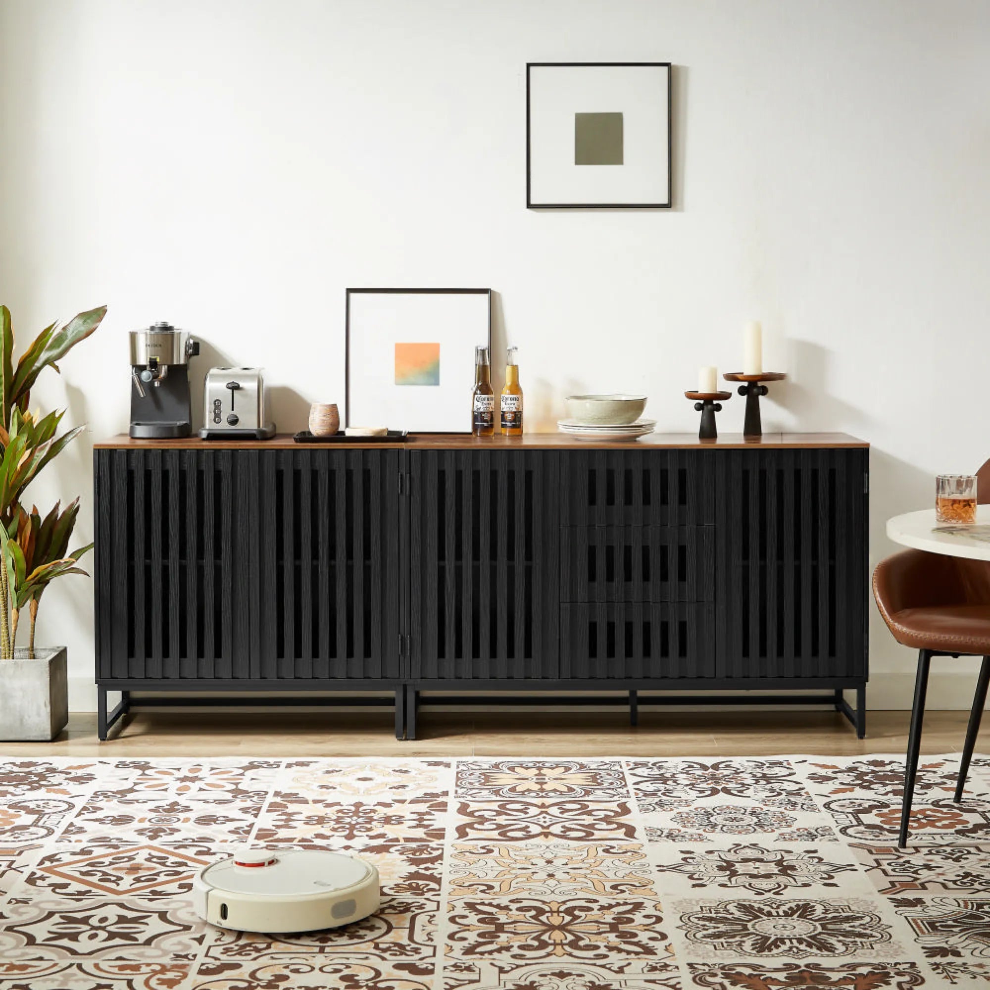 Modern Dresser with Slatted Grille Striped Doors