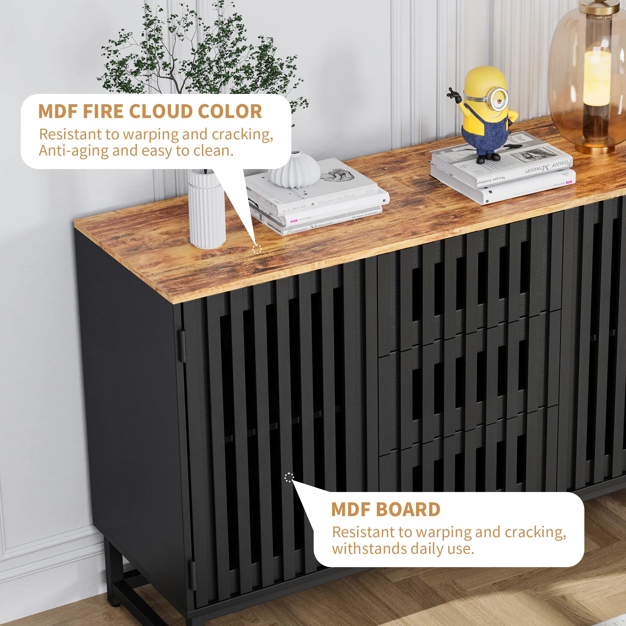 Modern Dresser with Slatted Grille Striped Doors