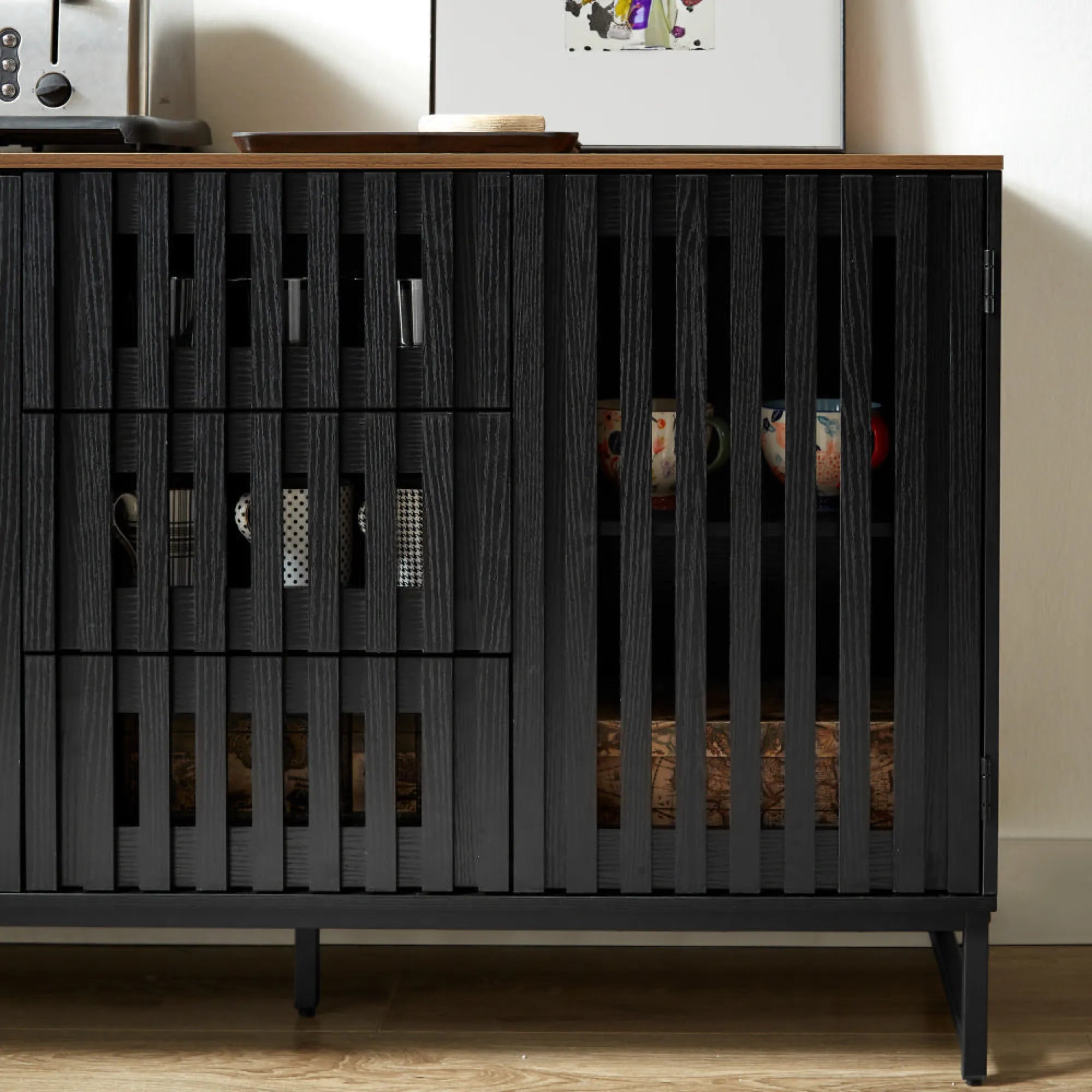 Modern Dresser with Slatted Grille Striped Doors