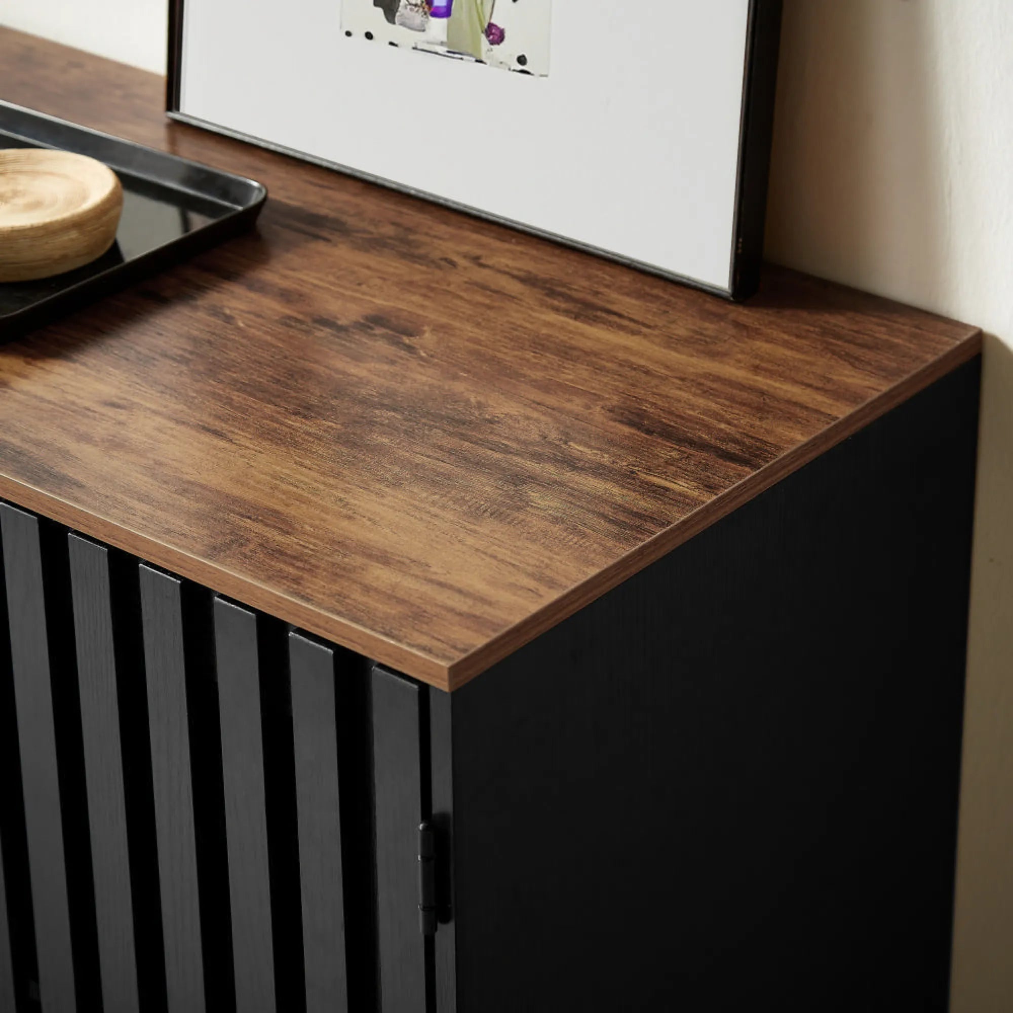 Modern Dresser with Slatted Grille Striped Doors