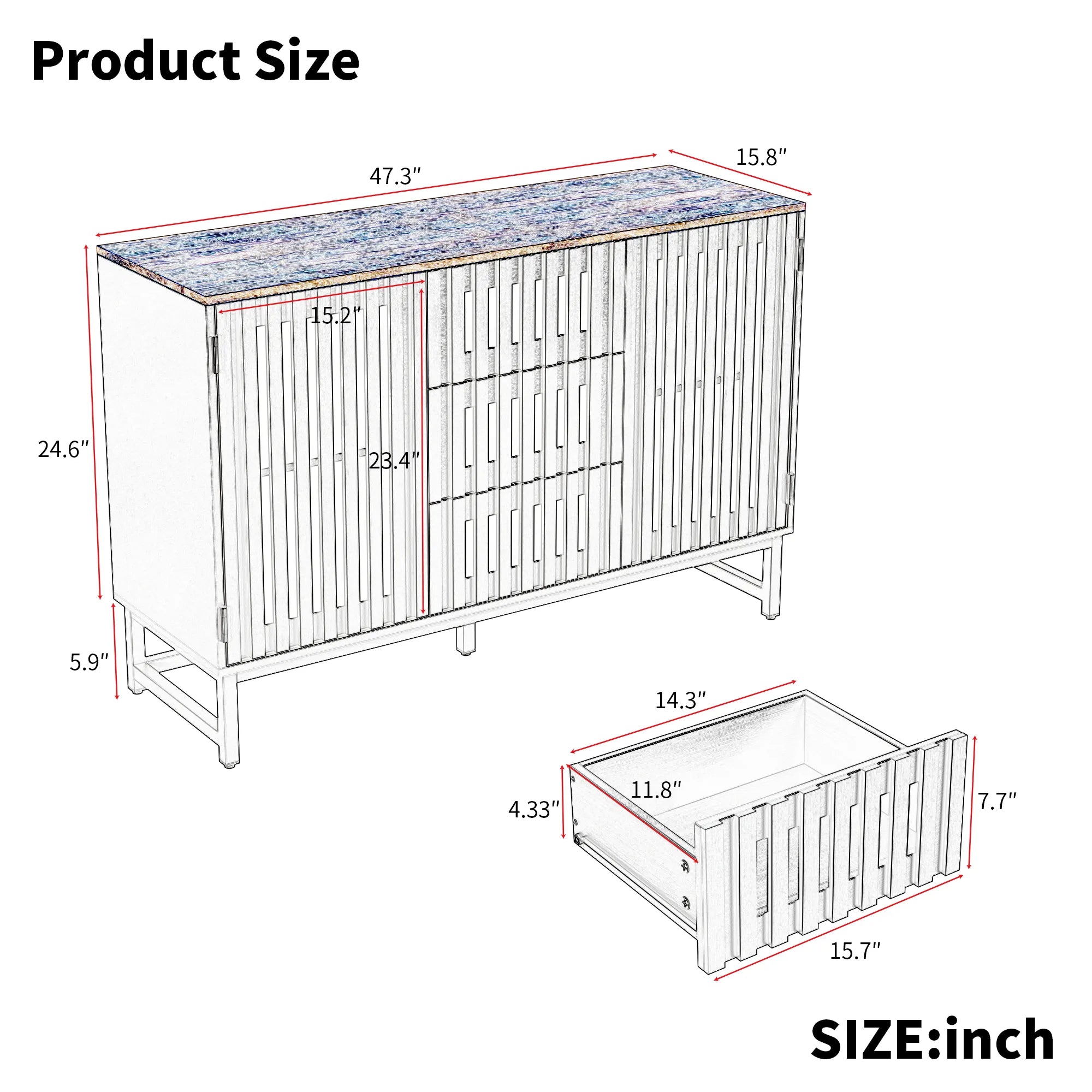 Modern Dresser with Slatted Grille Striped Doors