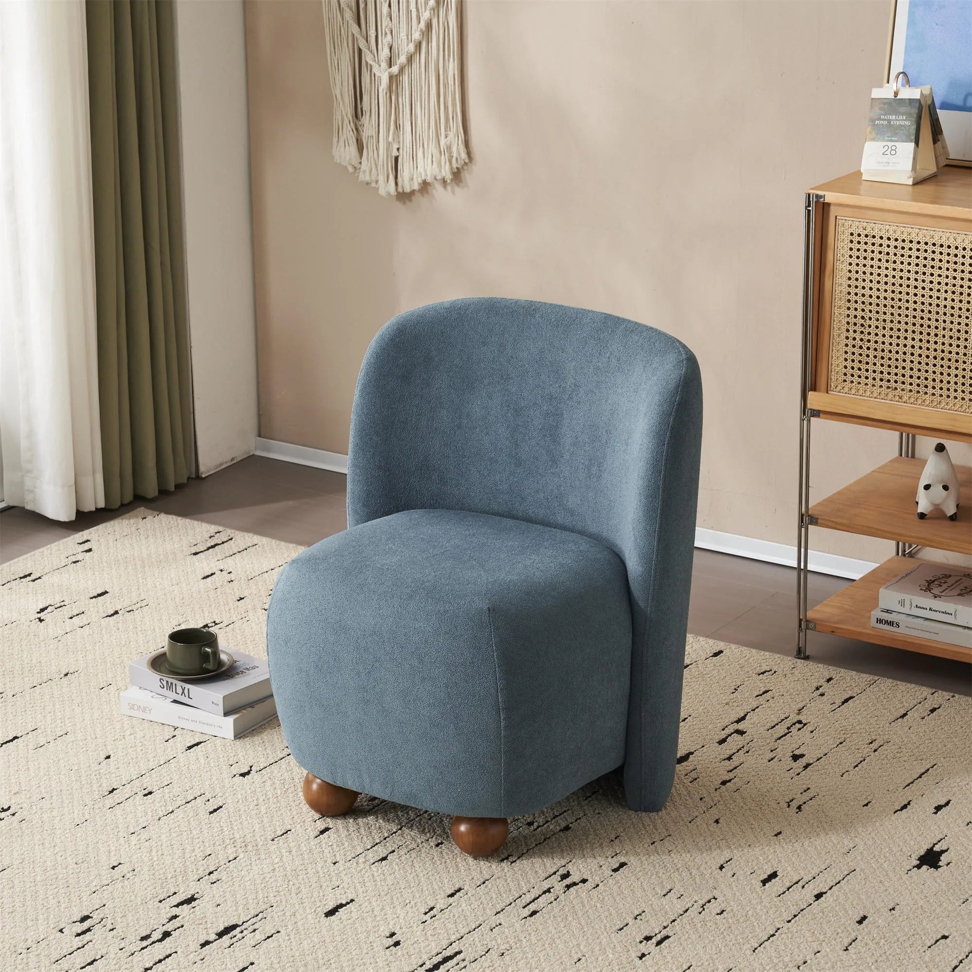 Modern Fabric Low Back Armless Accent Chair with Round Pine Wood Feet