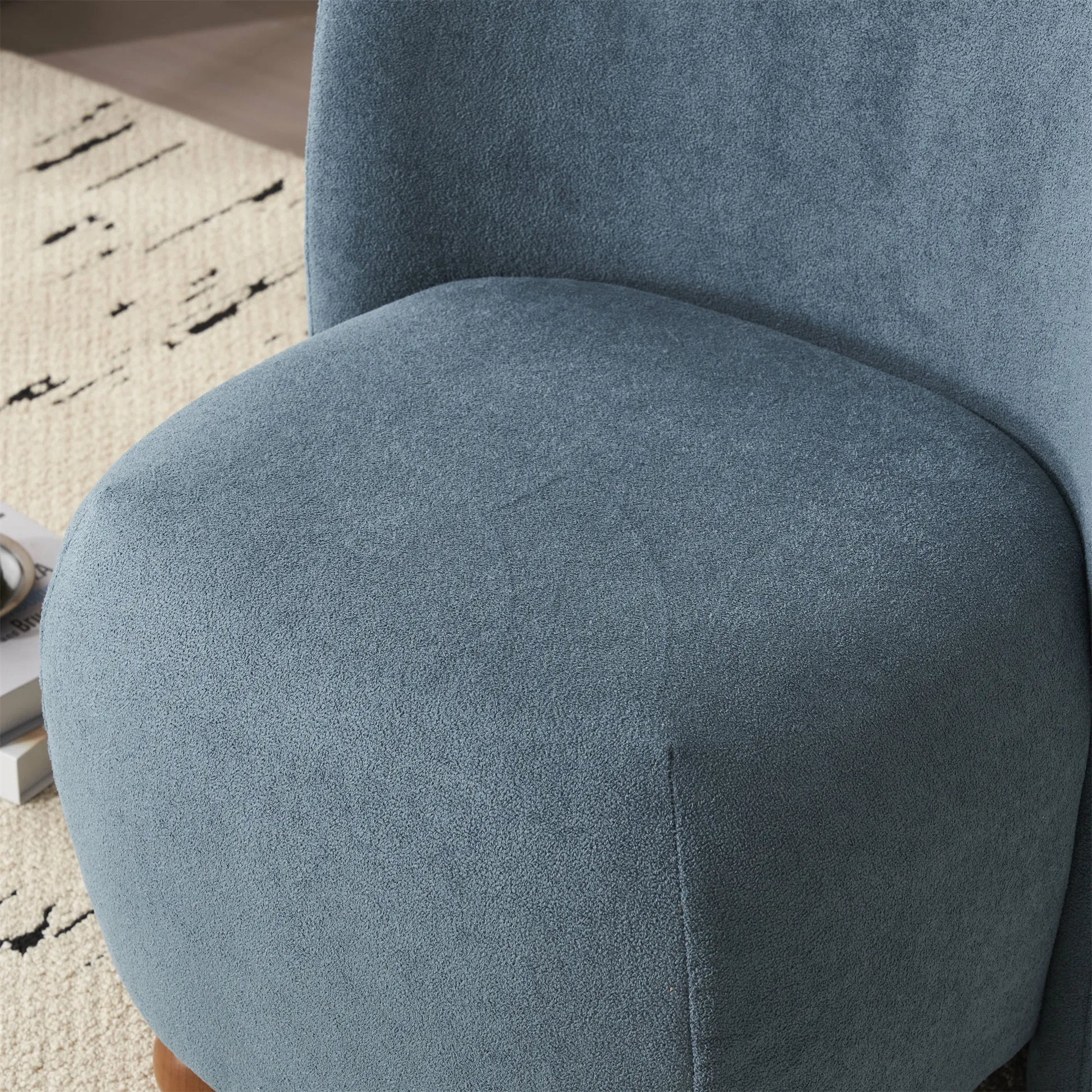 Modern Fabric Low Back Armless Accent Chair with Round Pine Wood Feet