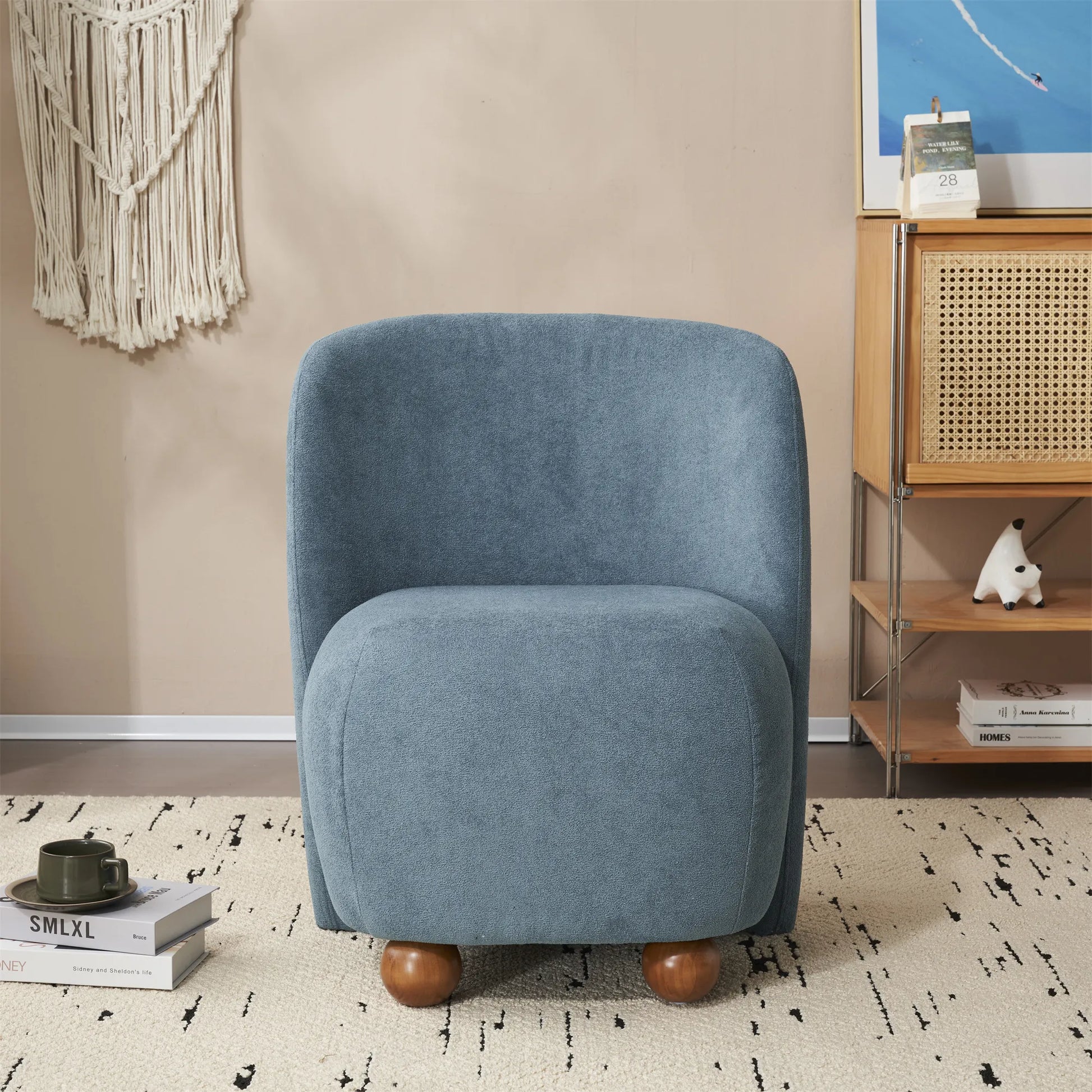 Modern Fabric Low Back Armless Accent Chair with Round Pine Wood Feet