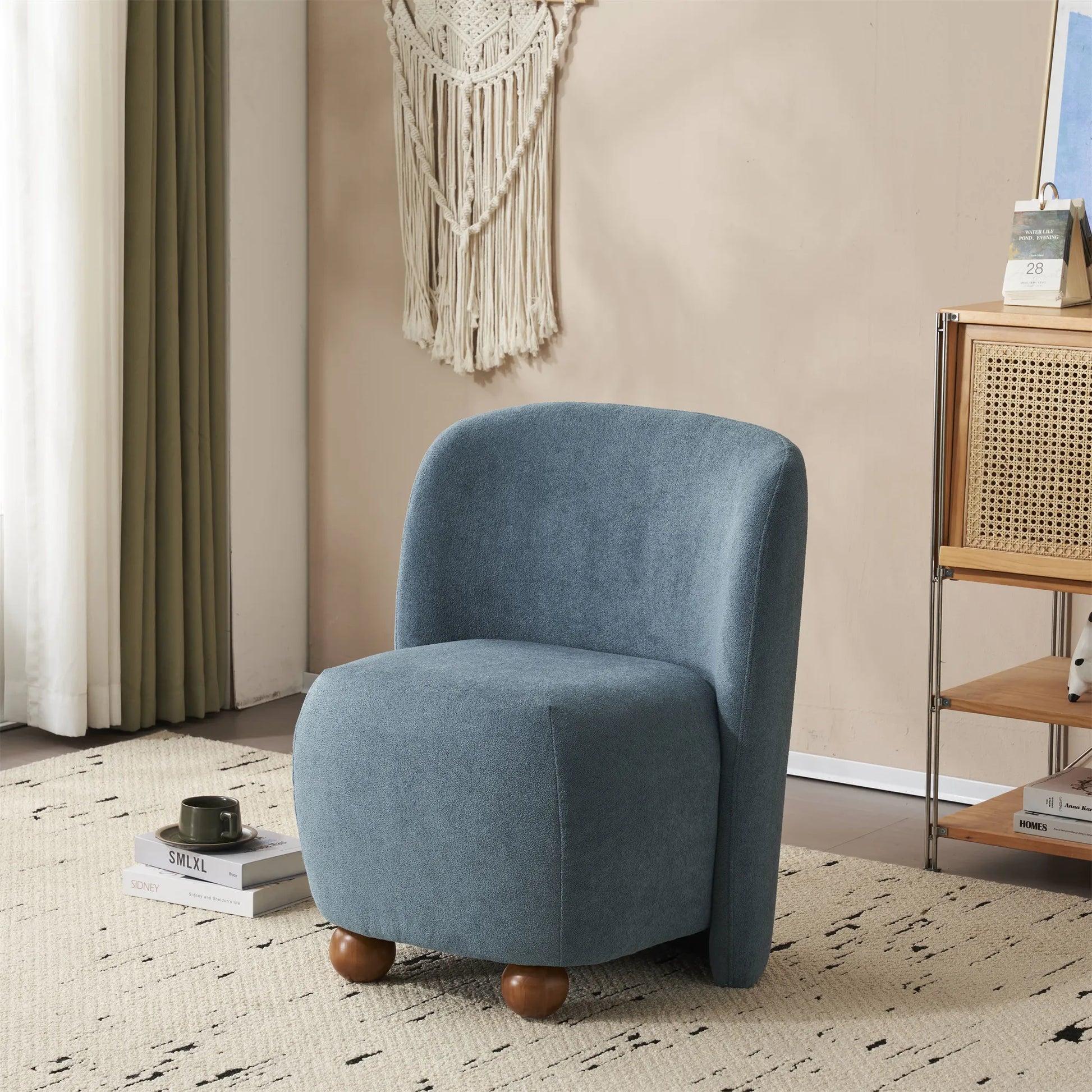 Modern Fabric Low Back Armless Accent Chair with Round Pine Wood Feet