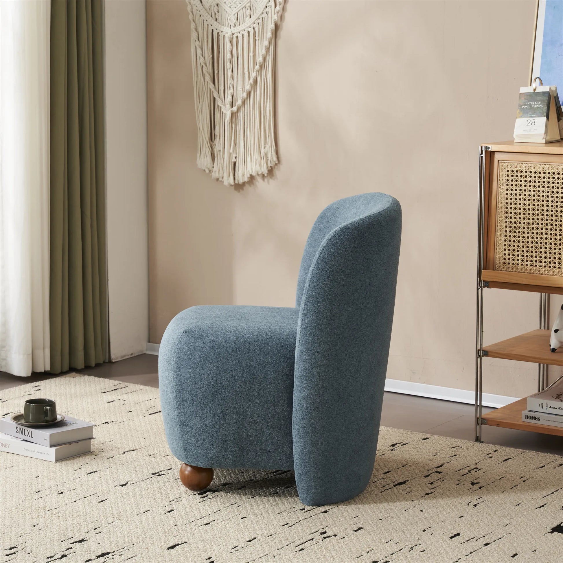 Modern Fabric Low Back Armless Accent Chair with Round Pine Wood Feet
