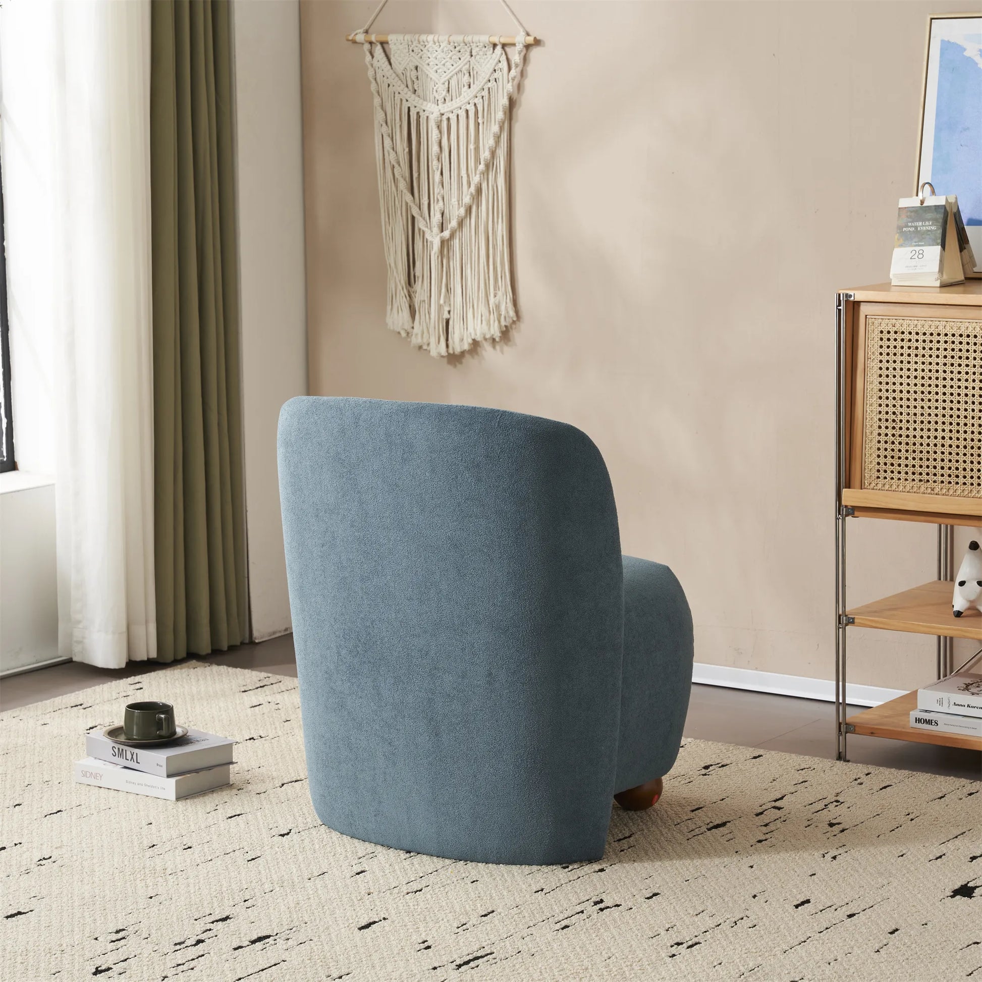 Modern Fabric Low Back Armless Accent Chair with Round Pine Wood Feet