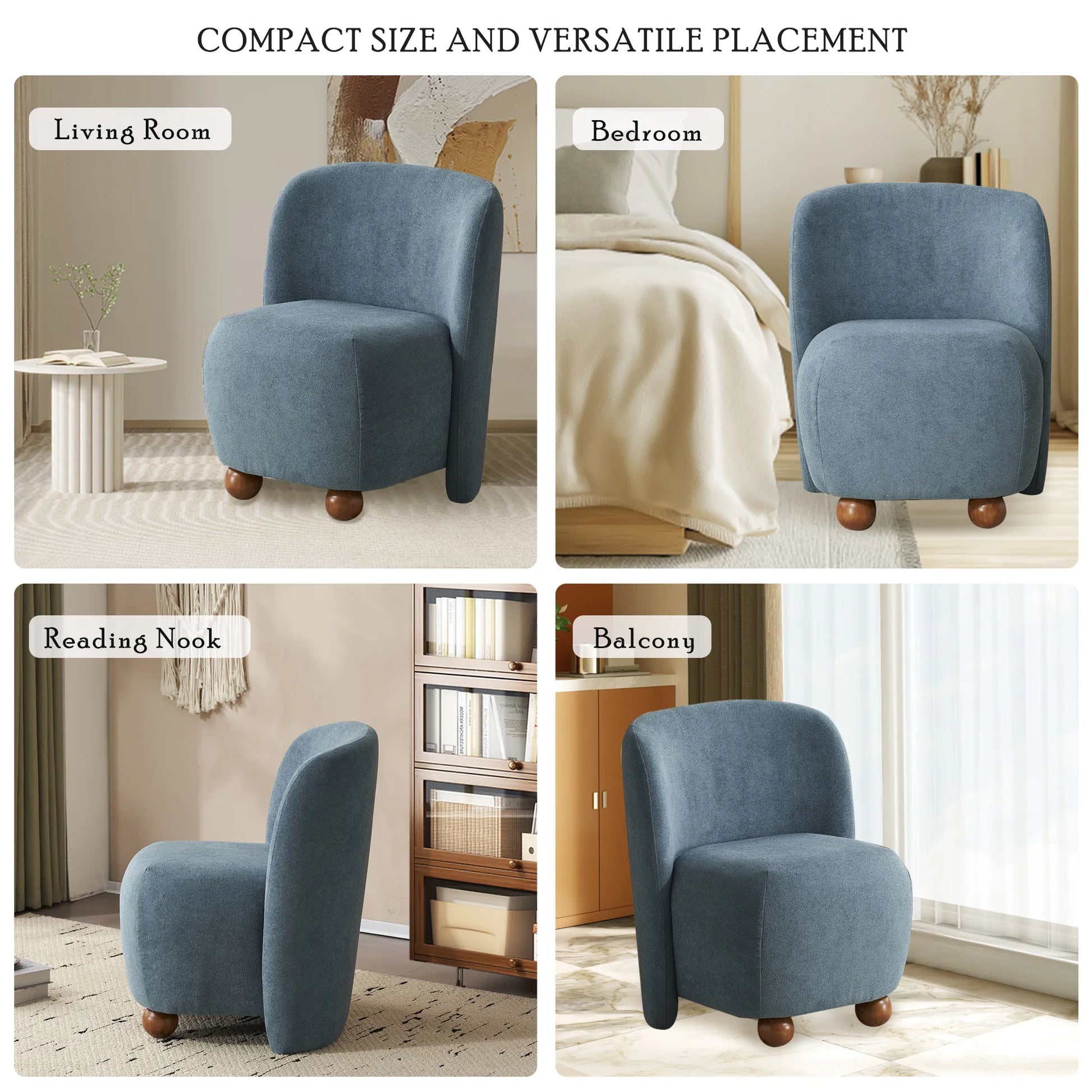 Modern Fabric Low Back Armless Accent Chair with Round Pine Wood Feet