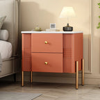 Modern Fluted 2-Drawer Nightstand with Gold Metal Legs