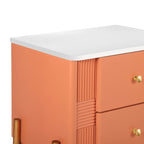Modern Fluted 2-Drawer Nightstand with Gold Metal Legs