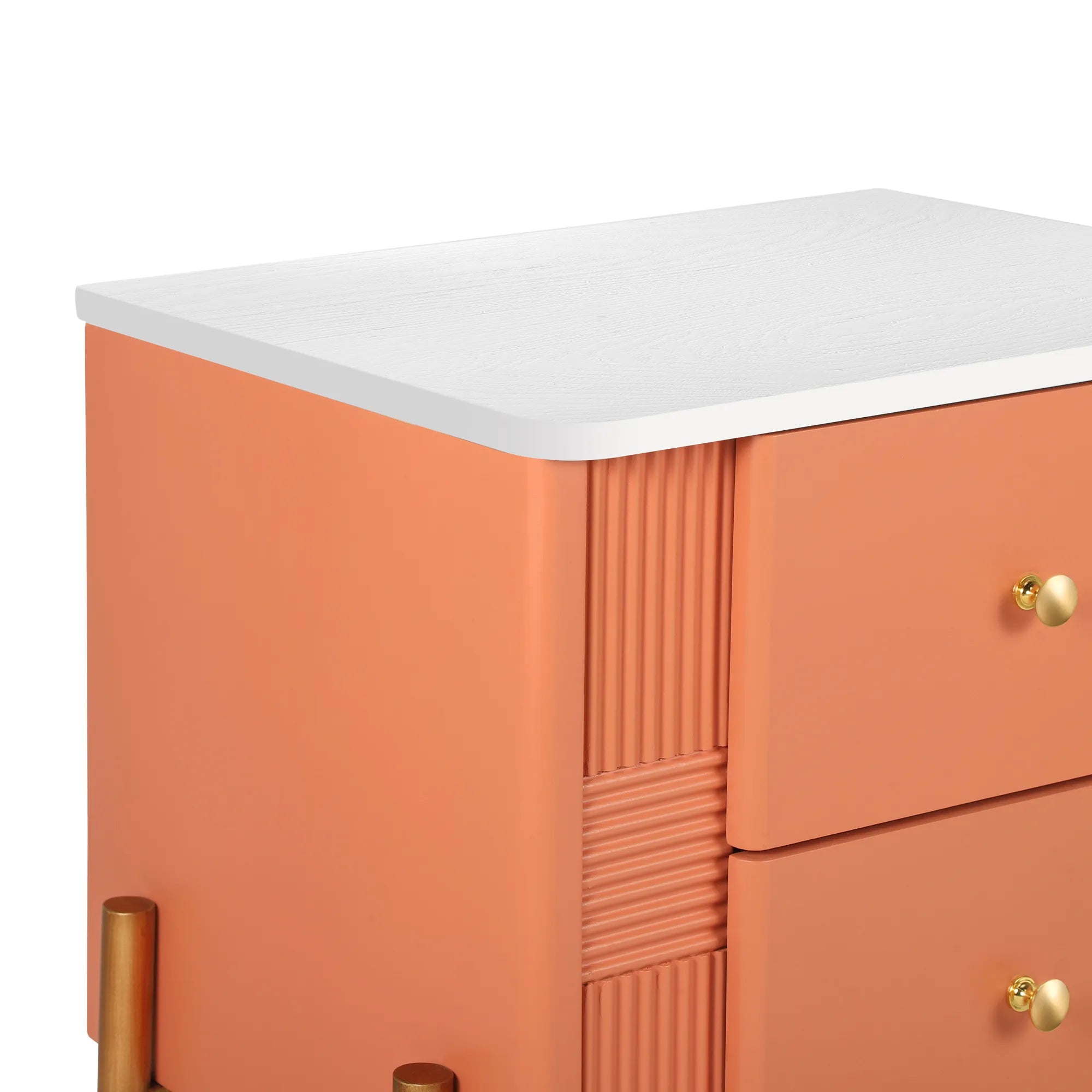 Modern Fluted 2-Drawer Nightstand with Gold Metal Legs