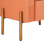 Modern Fluted 2-Drawer Nightstand with Gold Metal Legs