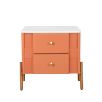 Modern Fluted 2-Drawer Nightstand with Gold Metal Legs