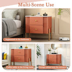 Modern Fluted 2-Drawer Nightstand with Gold Metal Legs