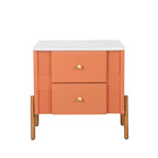 Modern Fluted 2-Drawer Nightstand with Gold Metal Legs