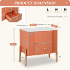 Modern Fluted 2-Drawer Nightstand with Gold Metal Legs