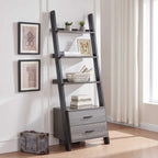 Modern Ladder Bookcase With 2 Drawers