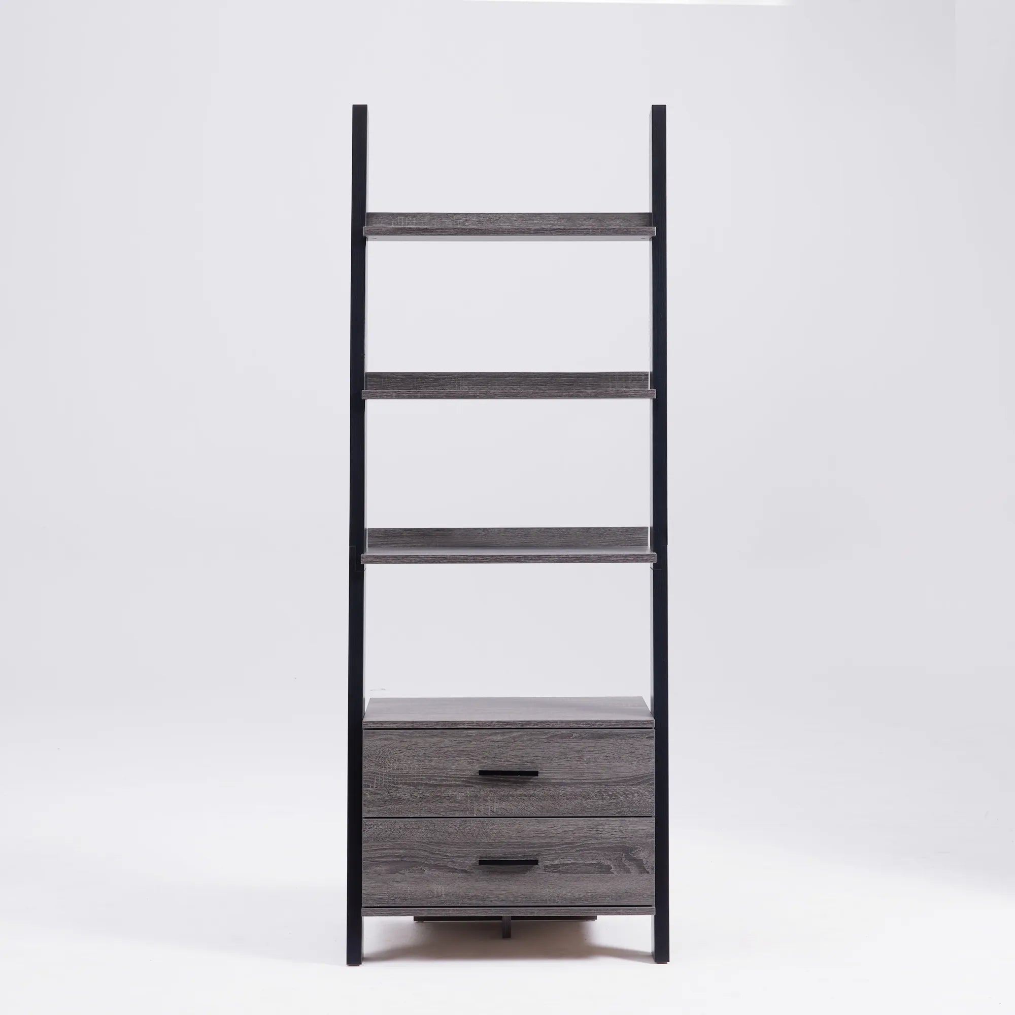 Modern Ladder Bookcase With 2 Drawers