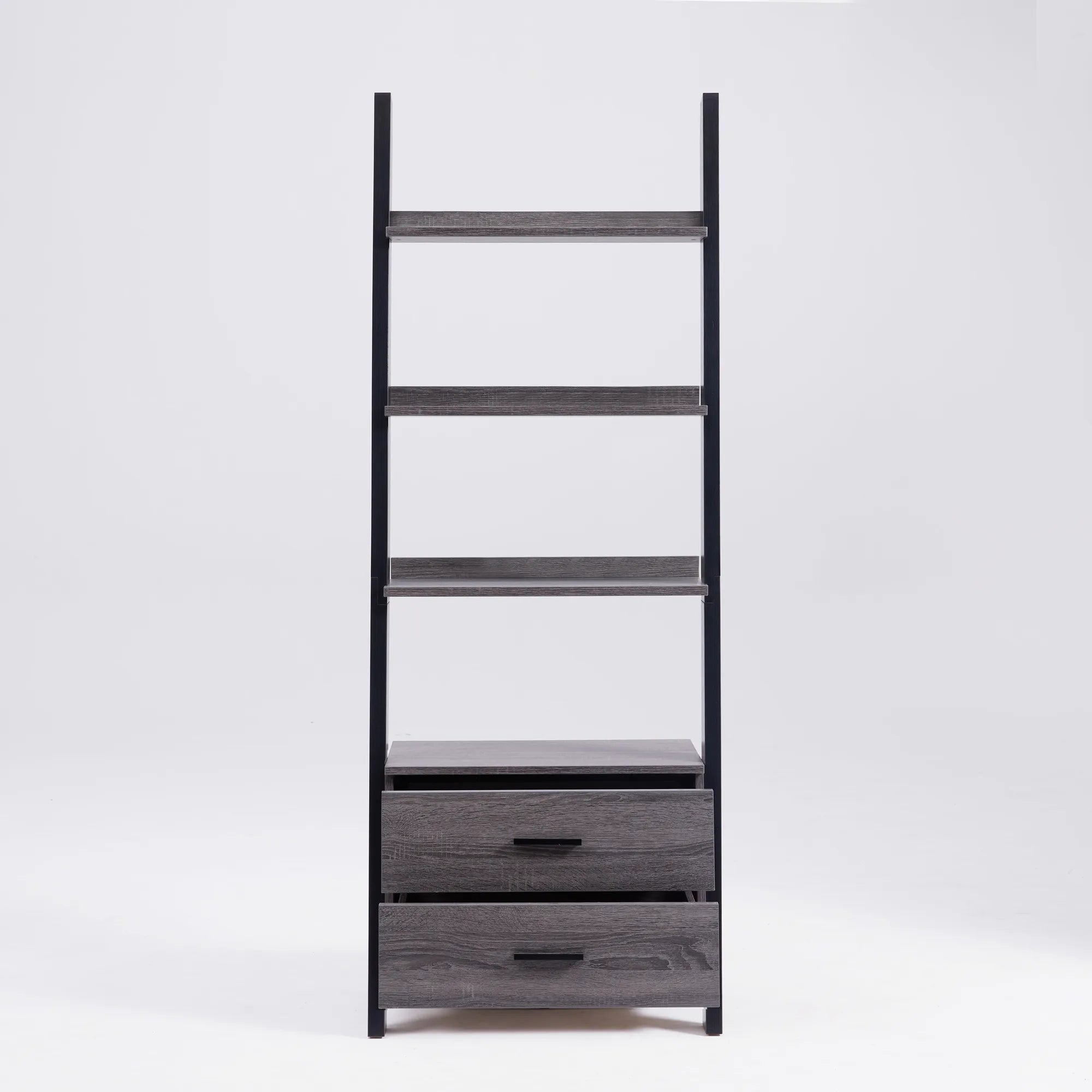 Modern Ladder Bookcase With 2 Drawers