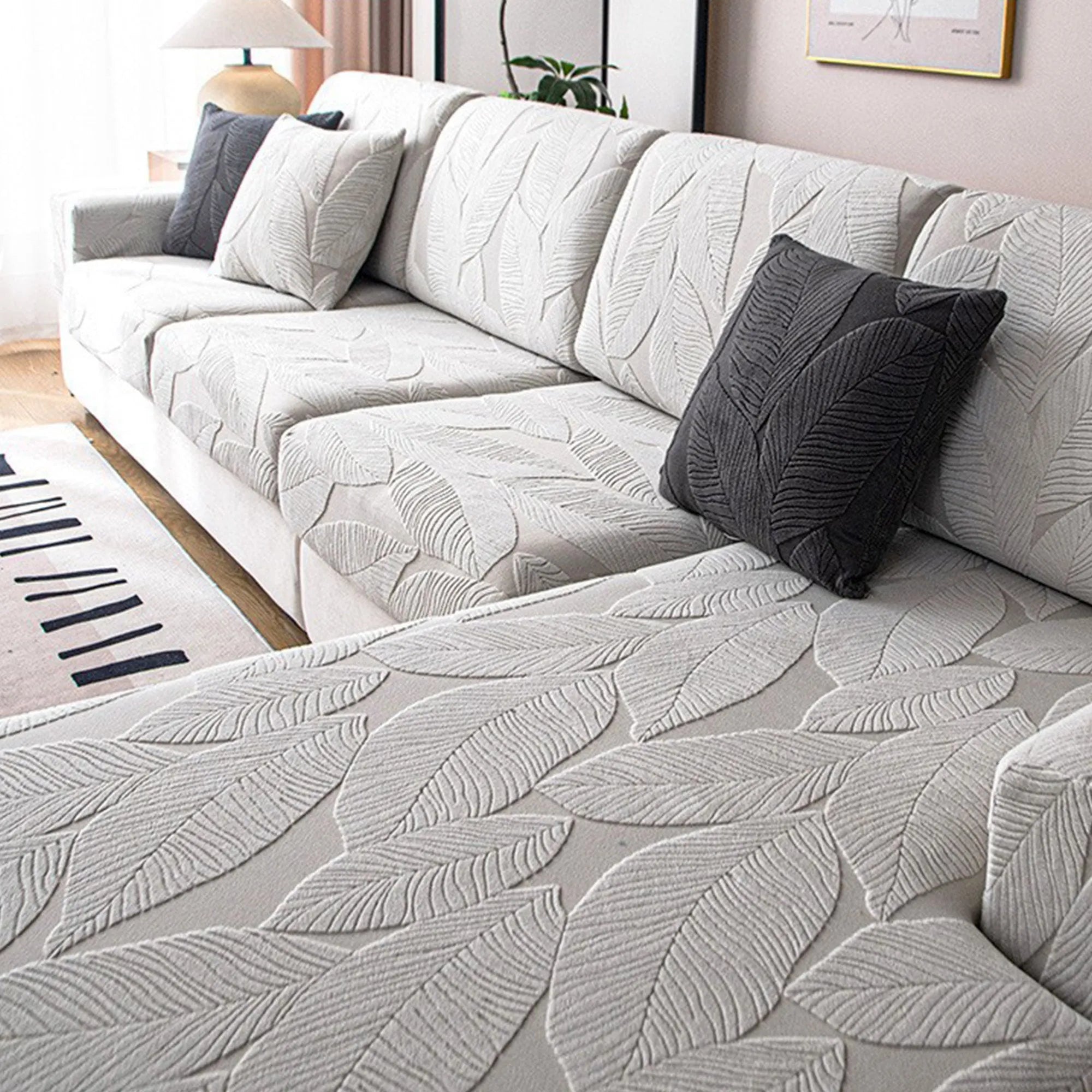 Modern Leaf Velvet Jacquard Stretch Sofa Cover, Waterproof, Pet-Proof