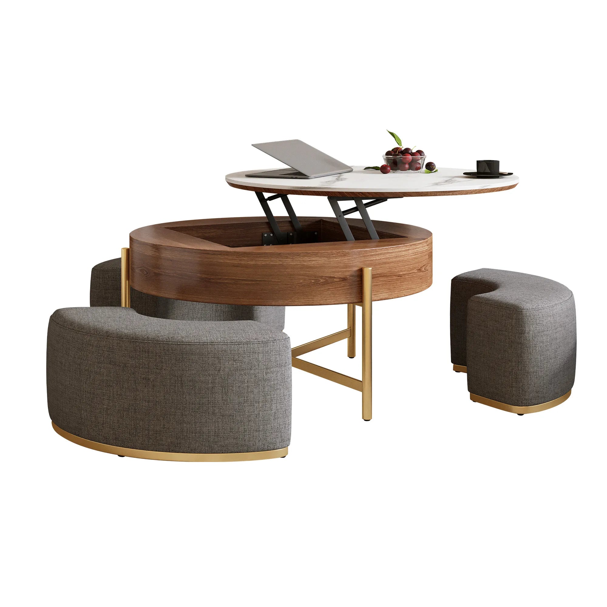 Modern Lift-Top Coffee Table With Nesting Stools