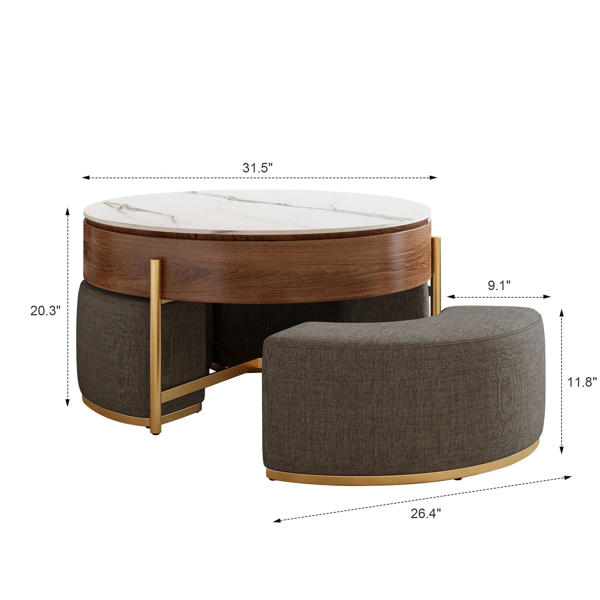 Modern Lift-Top Coffee Table With Nesting Stools