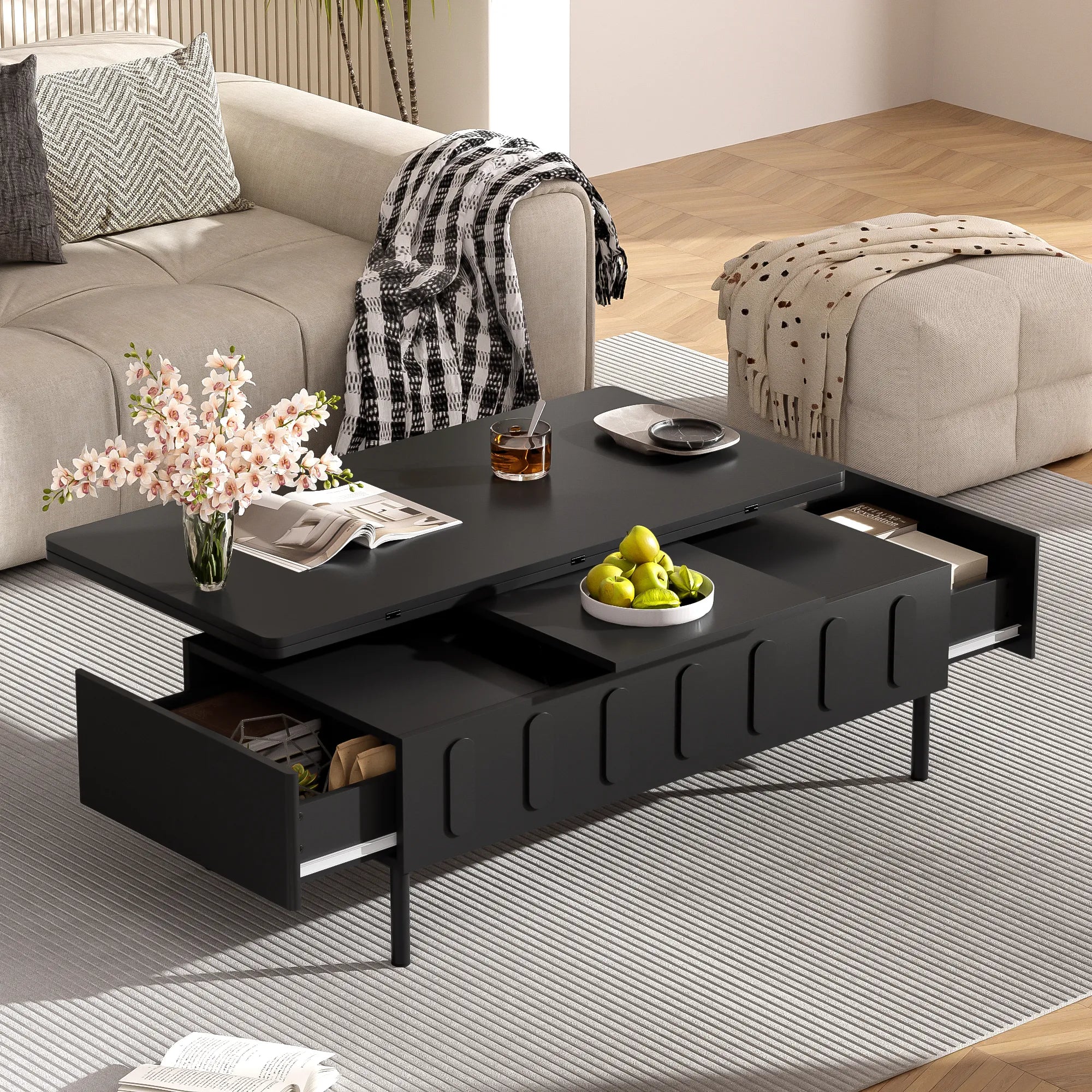 Modern Lift-Top Coffee Table, with Foldable Top