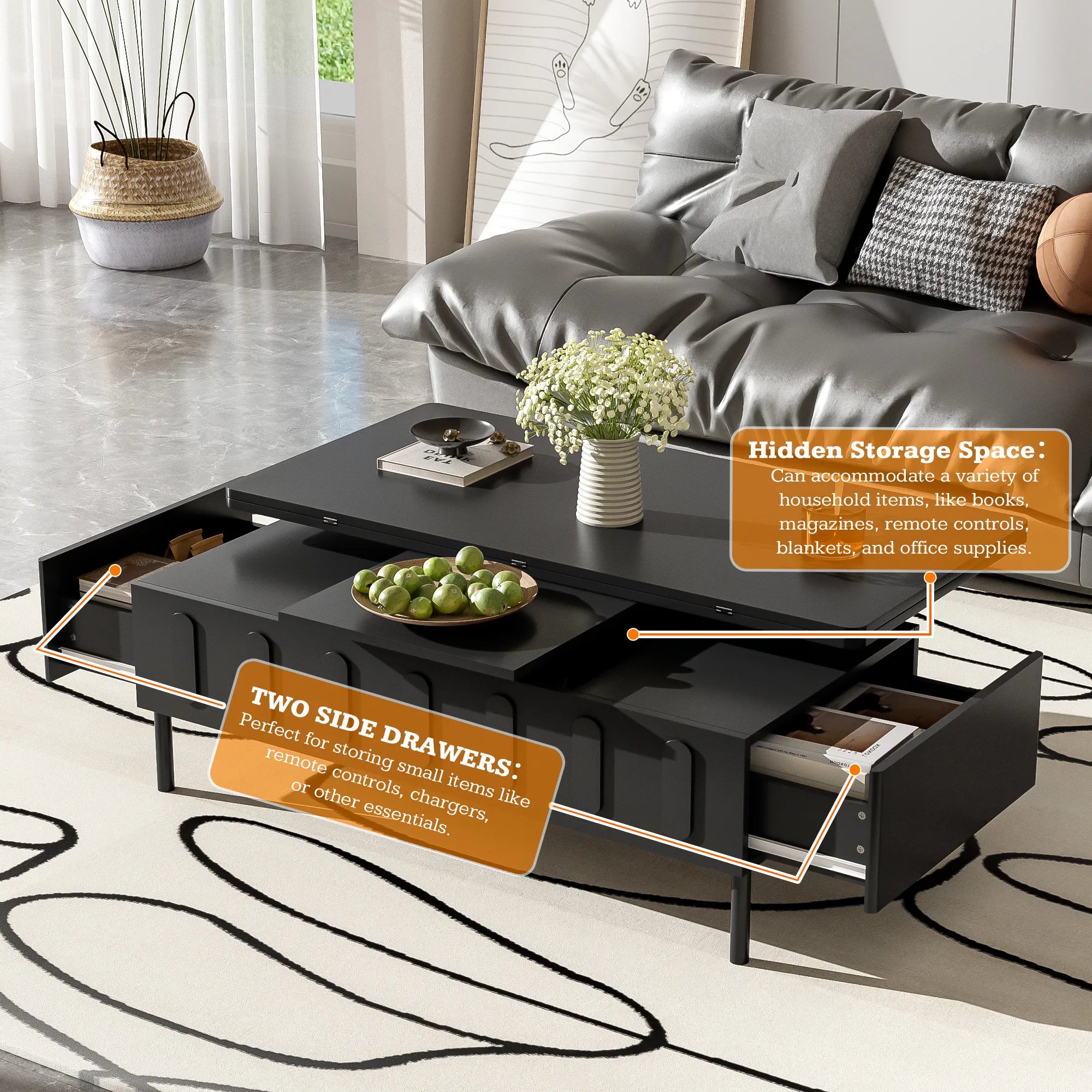 Modern Lift-Top Coffee Table, with Foldable Top