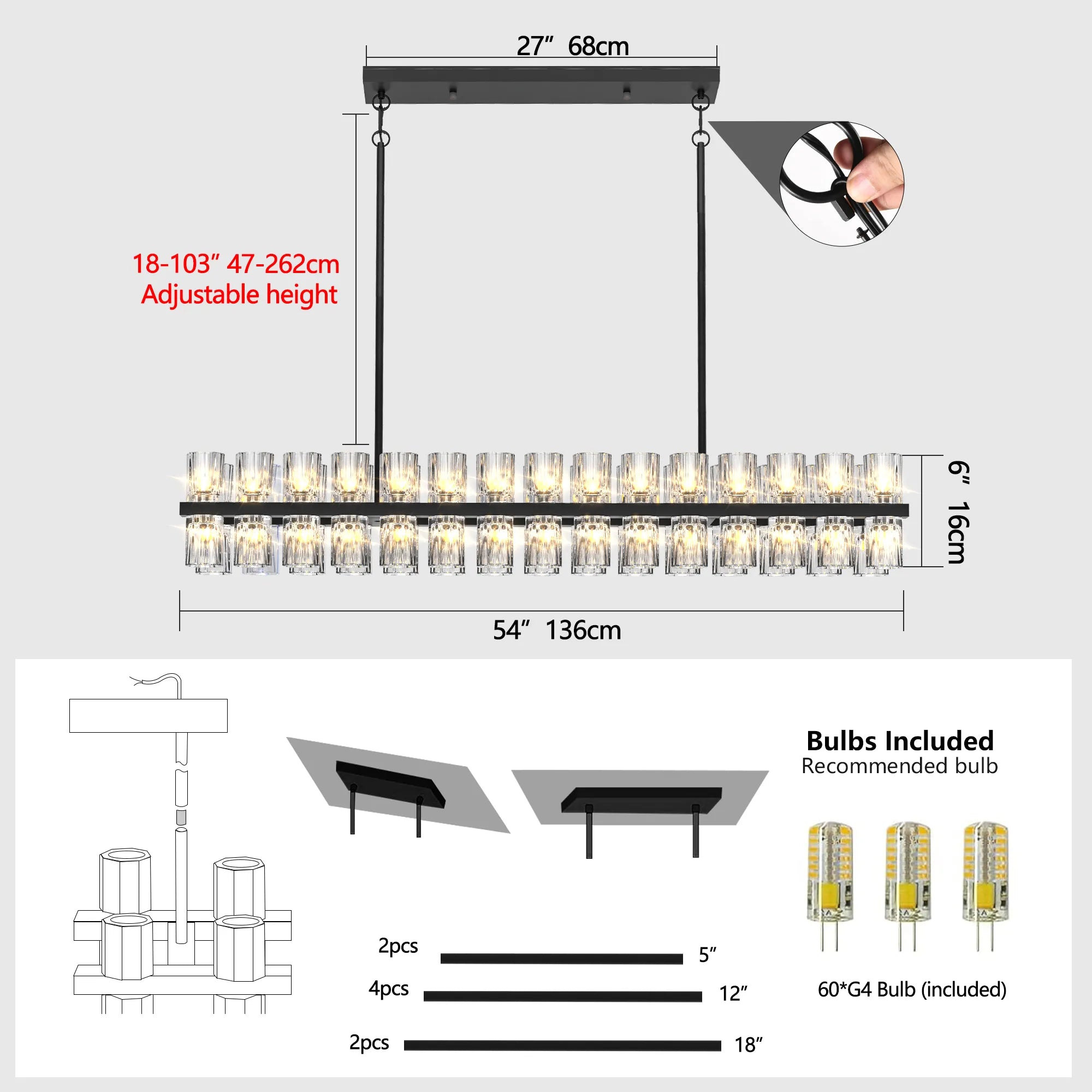 Modern Luxury Rectangular Crystal Chandelier