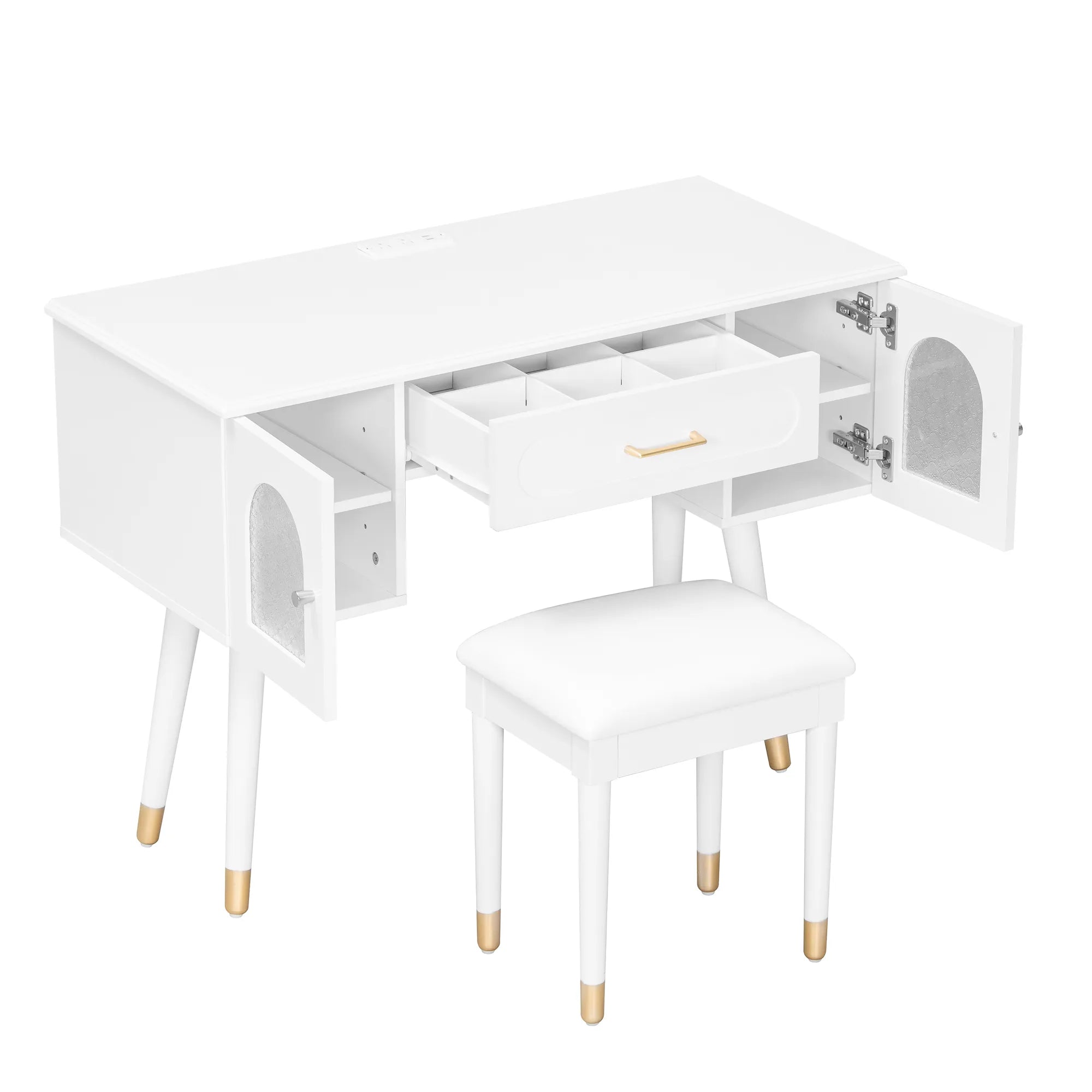 Modern Makeup Vanity Set with Stool & Storage