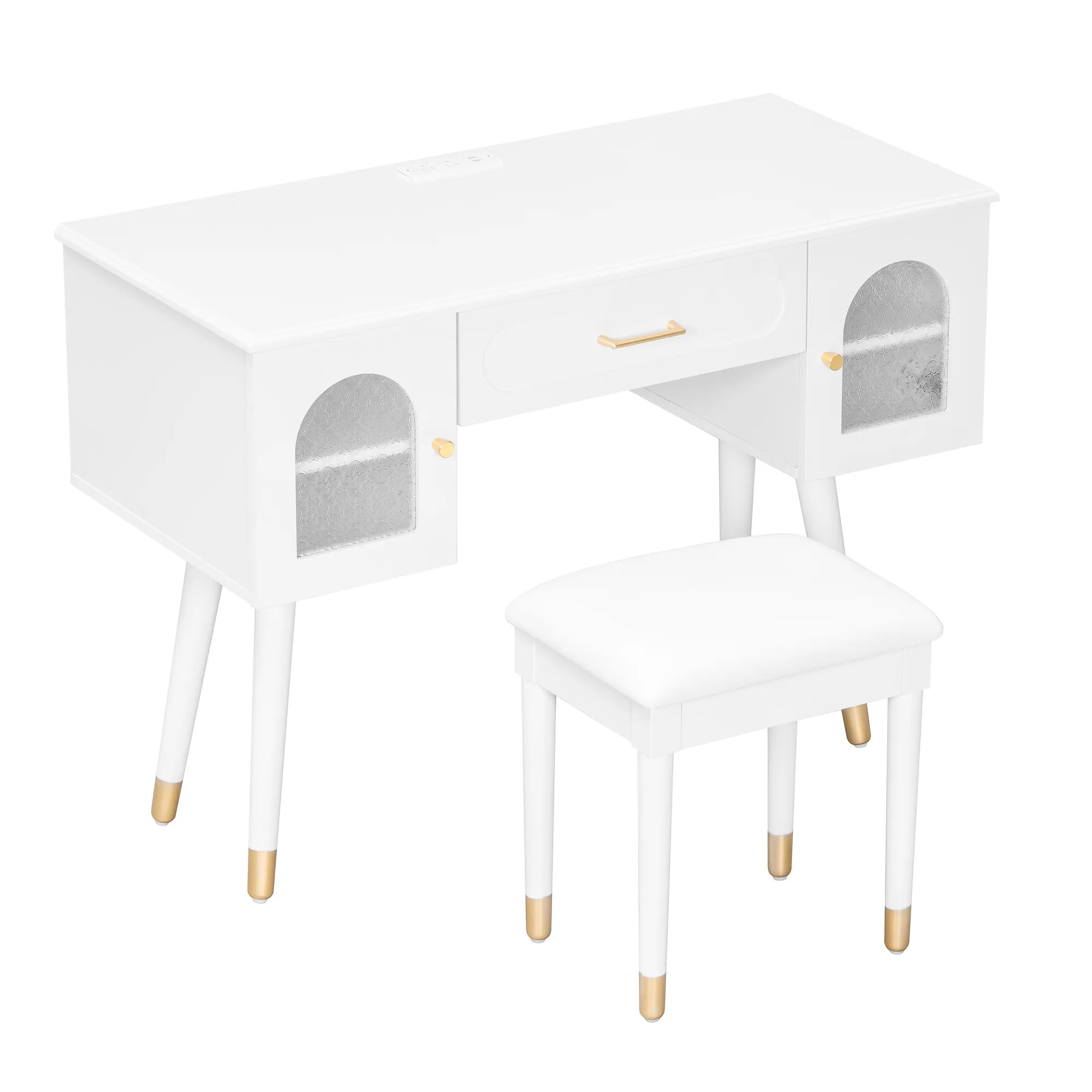 Modern Makeup Vanity Set with Stool & Storage