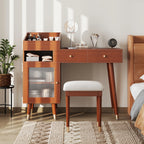 Modern Makeup Vanity with Drawers, Cabinet & Stool