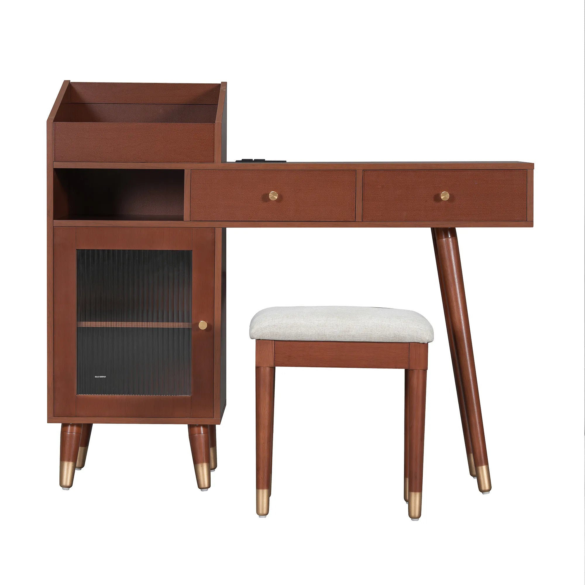 Modern Makeup Vanity with Drawers, Cabinet & Stool