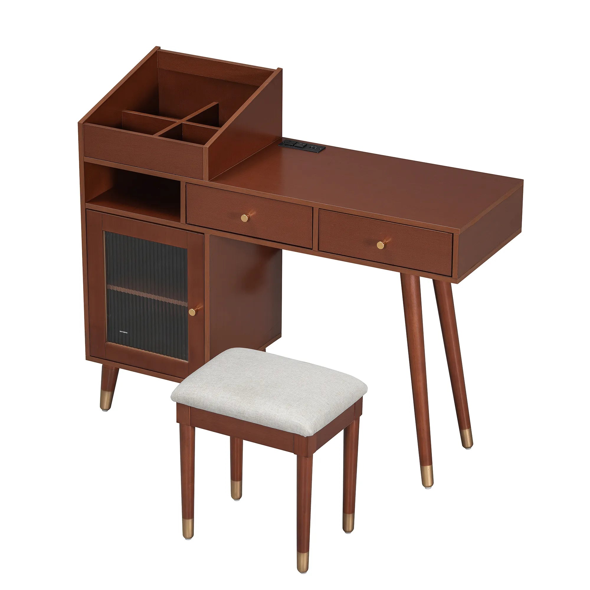 Modern Makeup Vanity with Drawers, Cabinet & Stool