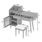 Modern Makeup Vanity with Drawers, Cabinet & Stool
