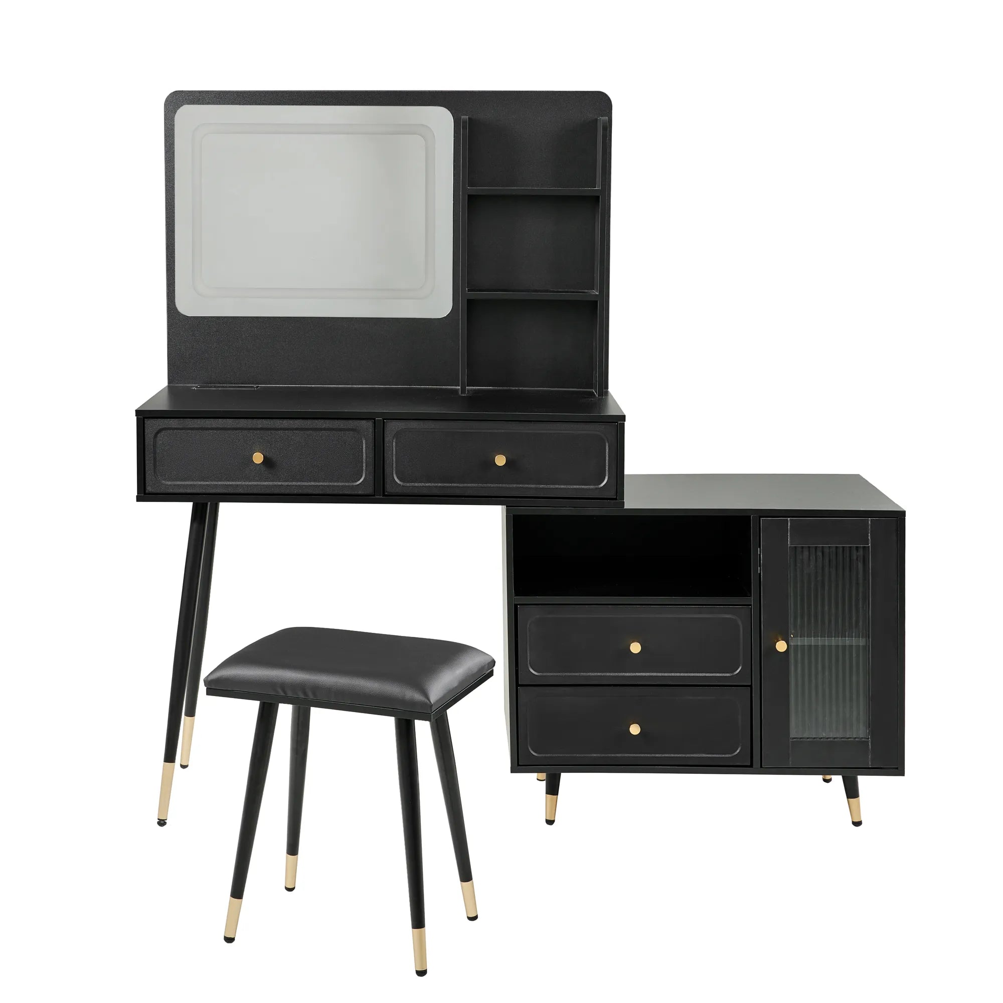 Modern Makeup Vanity with LED Mirror & Storage Cabinet