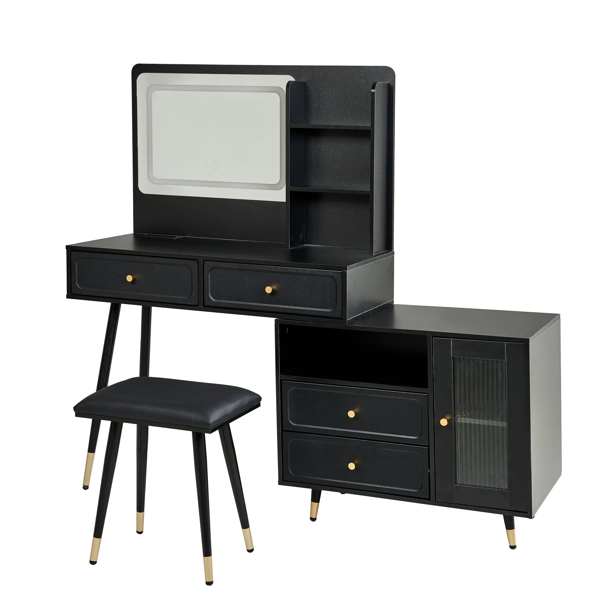 Modern Makeup Vanity with LED Mirror & Storage Cabinet