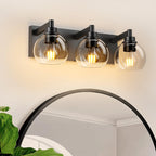 Modern Matte Black Bathroom Vanity Light with Clear Glass Shades