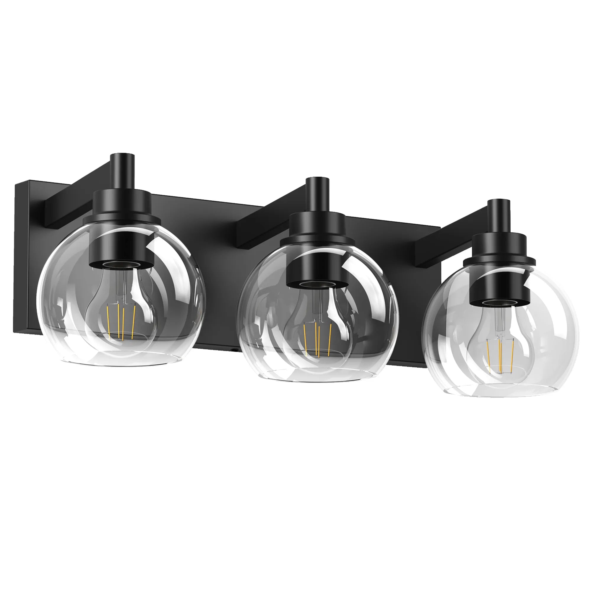 Modern Matte Black Bathroom Vanity Light with Clear Glass Shades