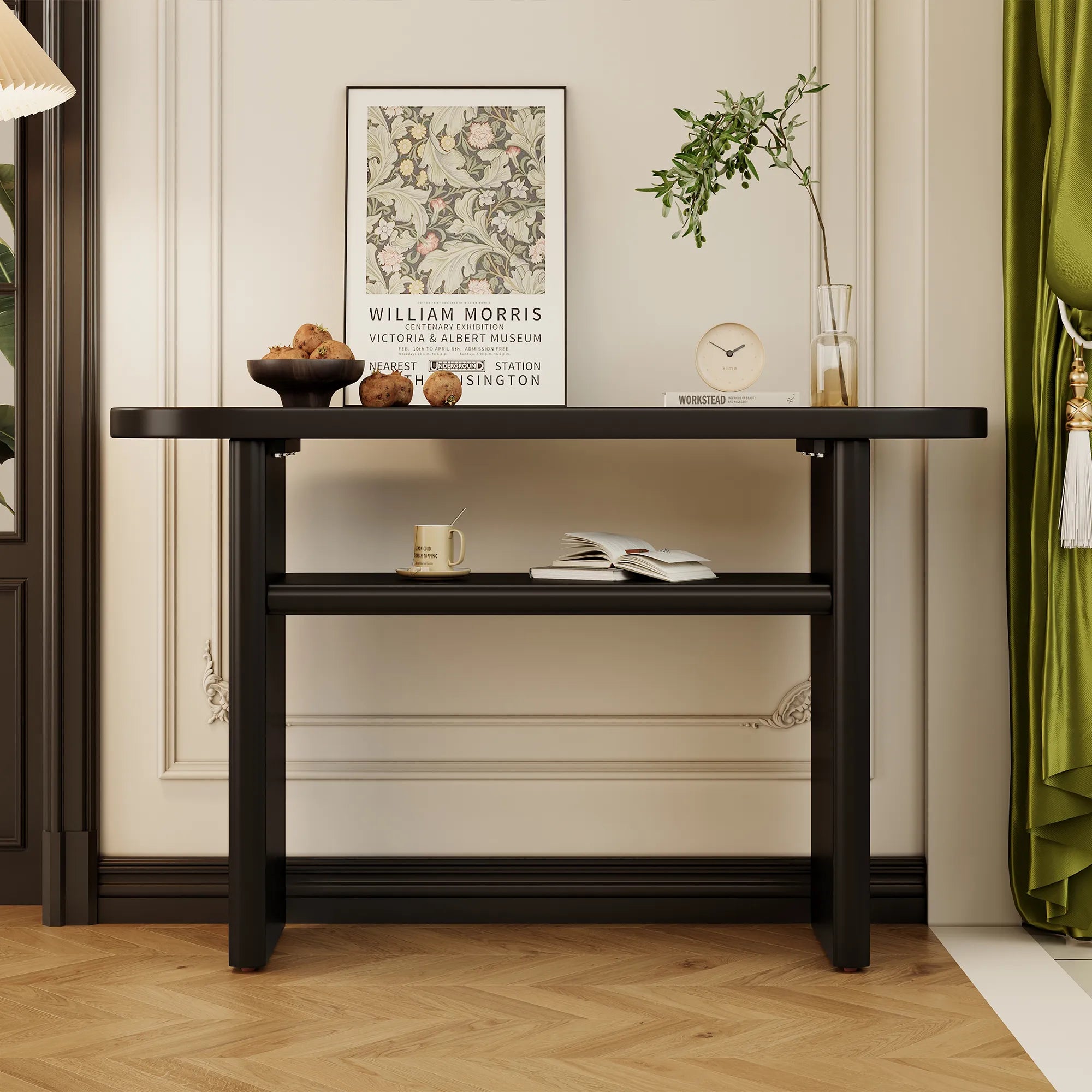 Modern Minimalist Entryway Console Table with Rounded Edges and Shelf