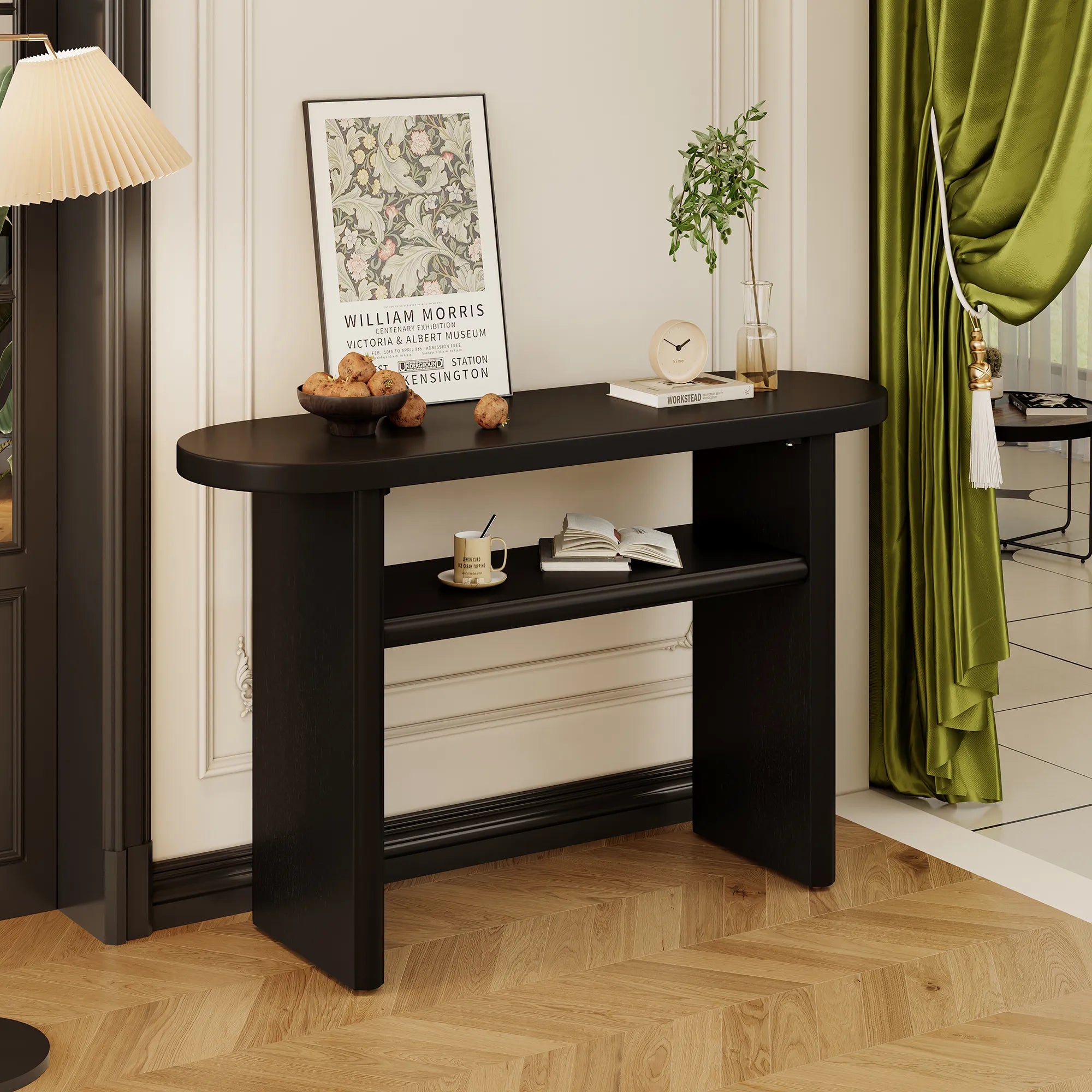 Modern Minimalist Entryway Console Table with Rounded Edges and Shelf