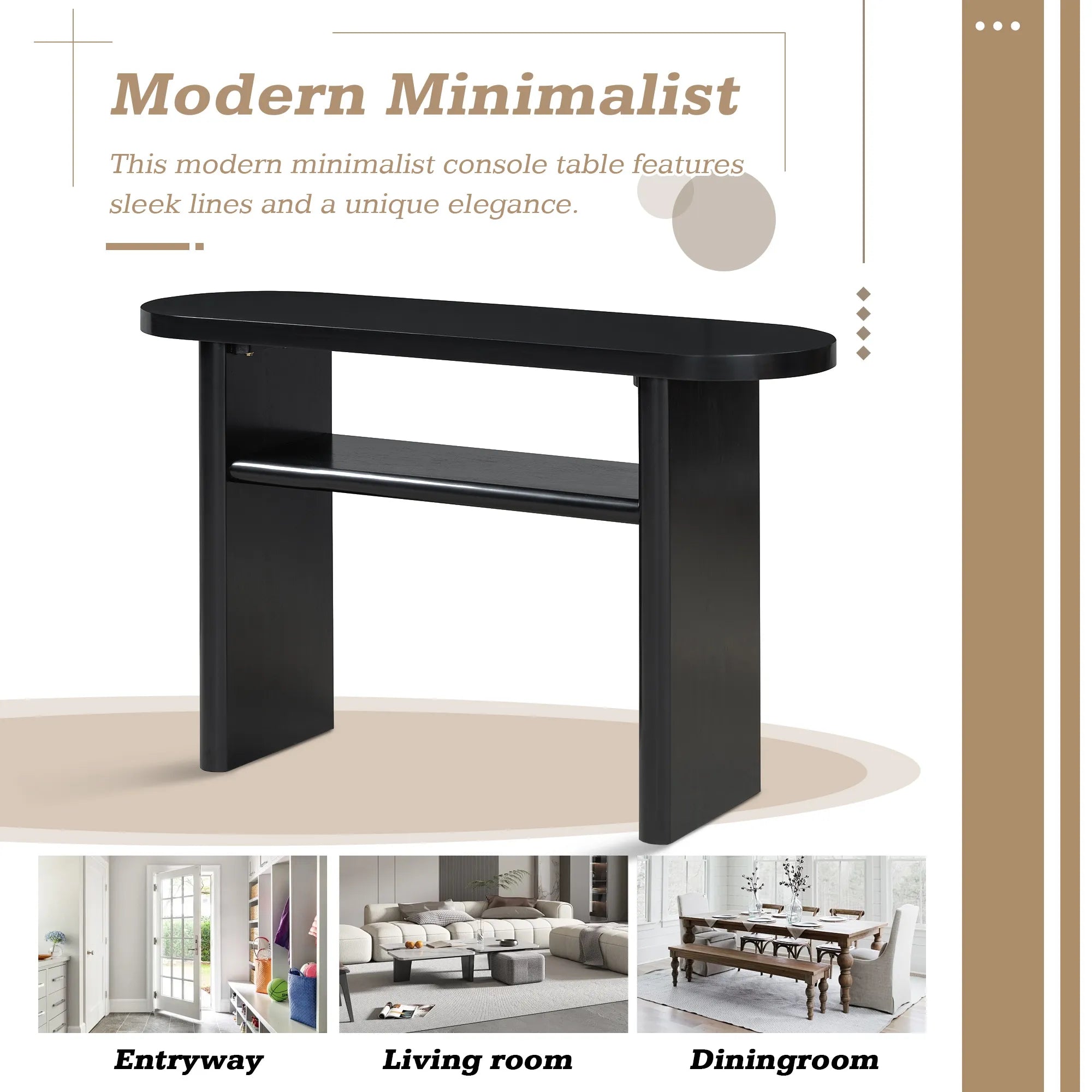 Modern Minimalist Entryway Console Table with Rounded Edges and Shelf