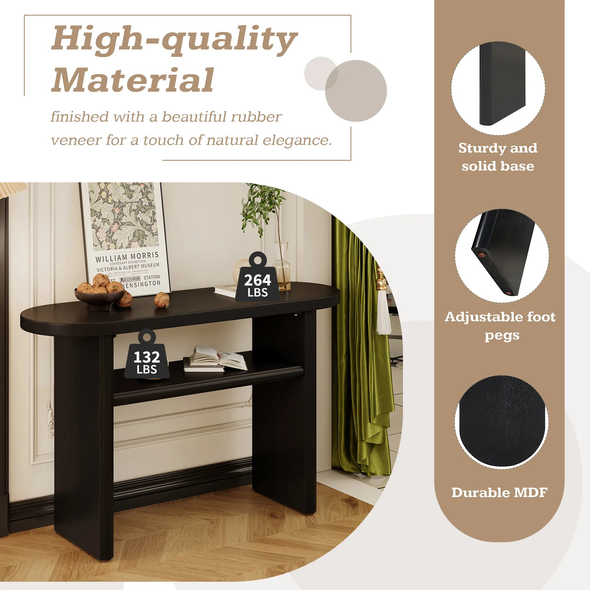 Modern Minimalist Entryway Console Table with Rounded Edges and Shelf