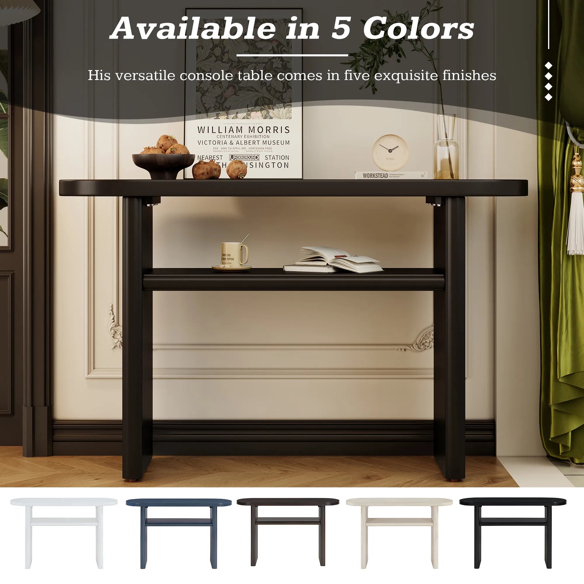 Modern Minimalist Entryway Console Table with Rounded Edges and Shelf