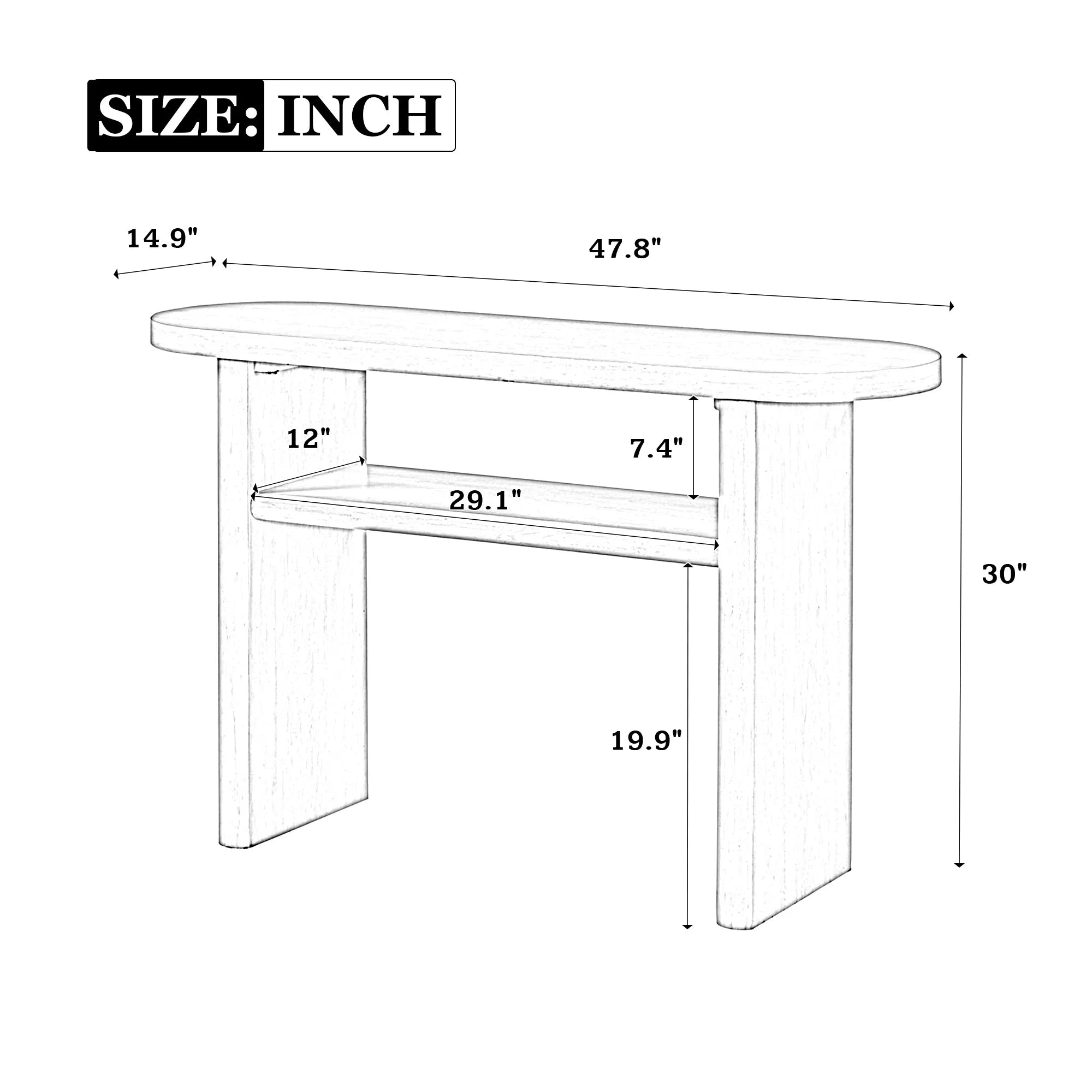 Modern Minimalist Entryway Console Table with Rounded Edges and Shelf
