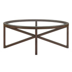 Modern Oval Tempered Glass Coffee Table with Solid Wood Base