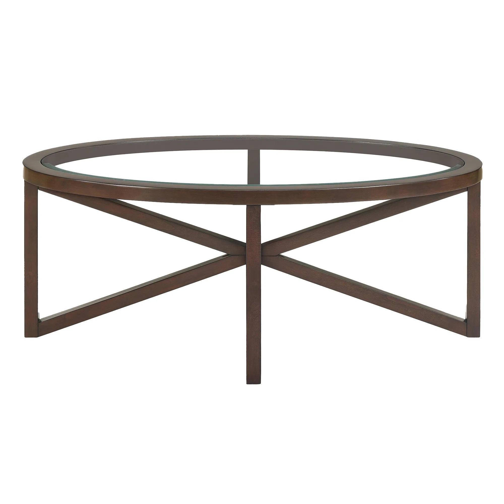 Modern Oval Tempered Glass Coffee Table with Solid Wood Base