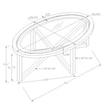 Modern Oval Tempered Glass Coffee Table with Solid Wood Base