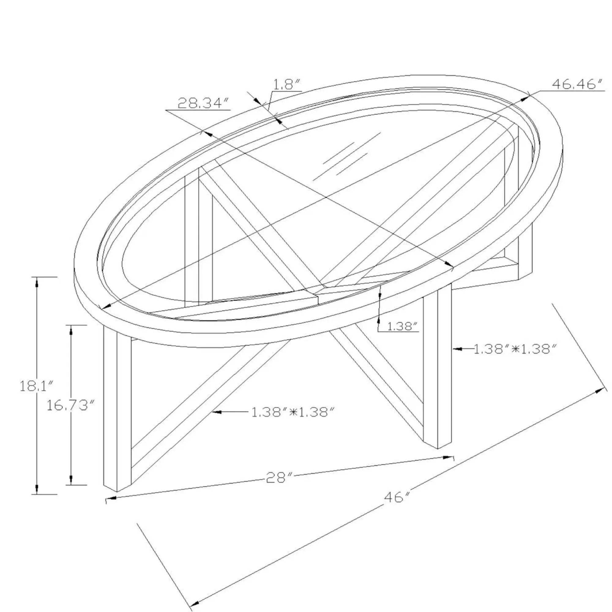 Modern Oval Tempered Glass Coffee Table with Solid Wood Base